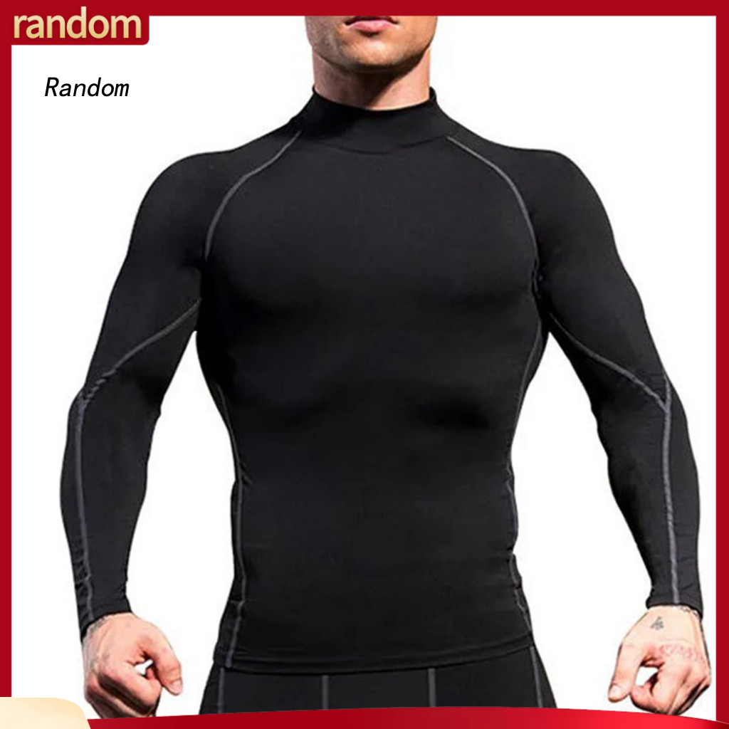 Breathable Men Workout Top Long Sleeve Men’s Quick Dry Compression – Lightweight Gym Sports Shirt Solid Color Minima
