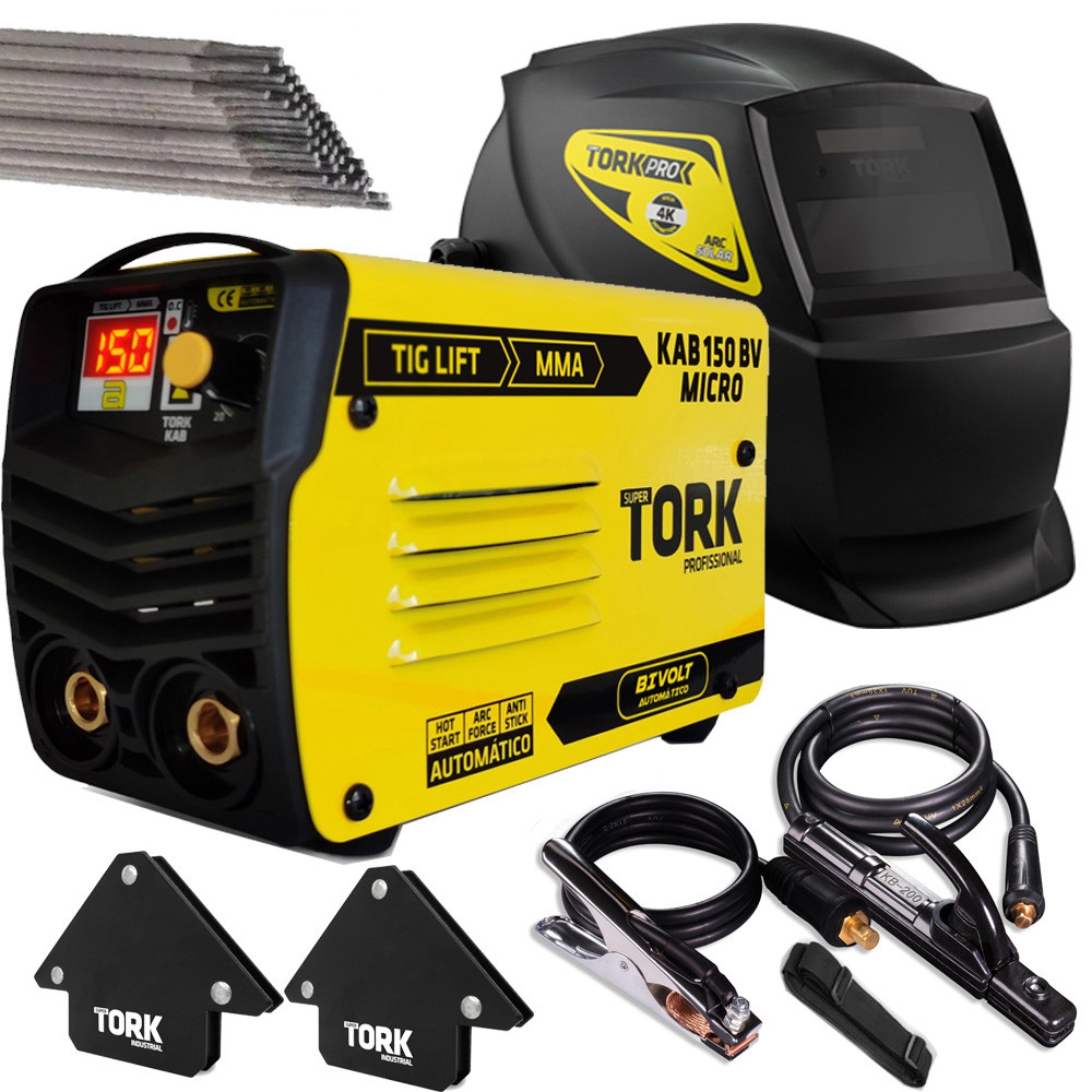 Maquina Inversor de Solda 150A MMA Tig Lift 127v 220v Portatil Mascara Automatica Tork