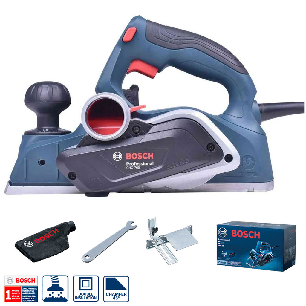 Plaina Elétrica Profissional 82mm 700w  02 Lâminas  Saco Coletor de Pó GHO 700 Bosch (220v)