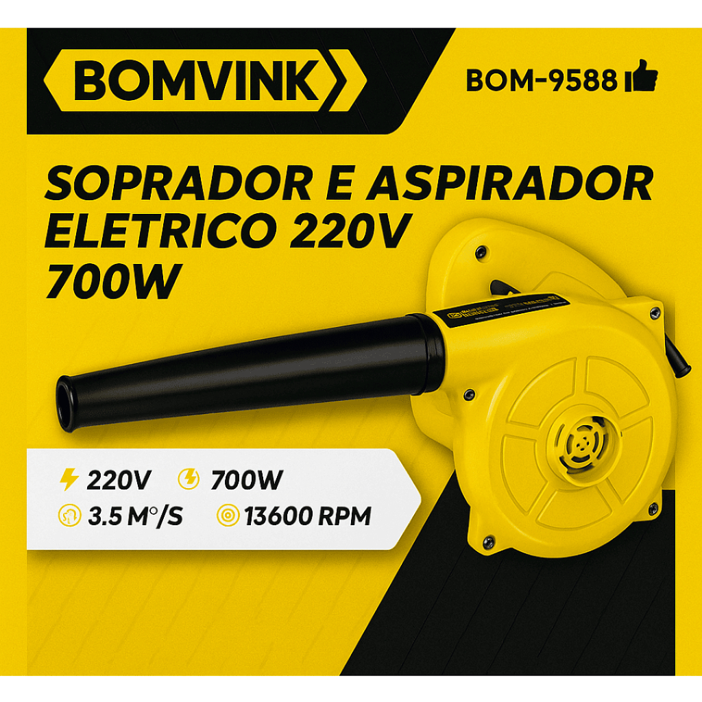 🌪️ Soprador e Aspirador Elétrico 700W | Dupla Função, 13600 RPM, 3.5m³/s, Motor Cobre Puro - Limpeza Rápida de Jardim