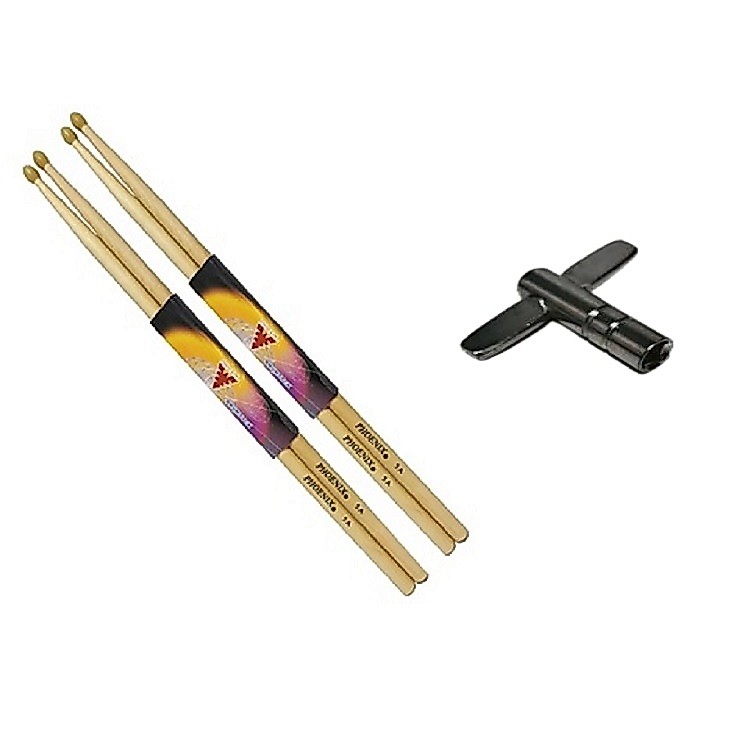 Baquetas 5a Phoenix C/ Ponta De Nylon Phx (kit C/ 02 Pares) e Chave de Afinação de Bateria