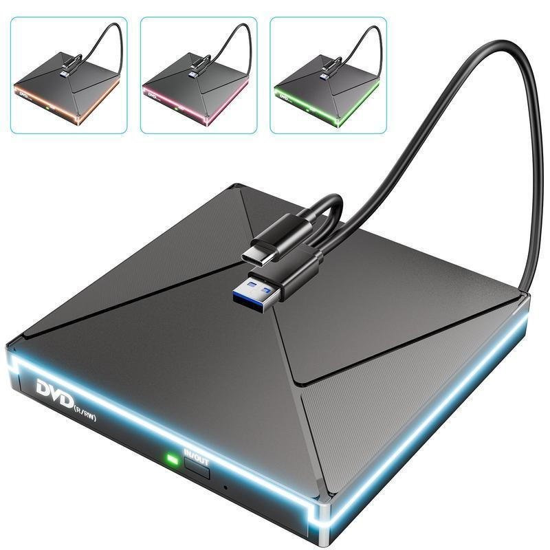 [Presente de Natal] Retro Choice - Leitor de DVD Externo para Laptop USB C 3.0 Gravador de CD Portátil - Compatível com