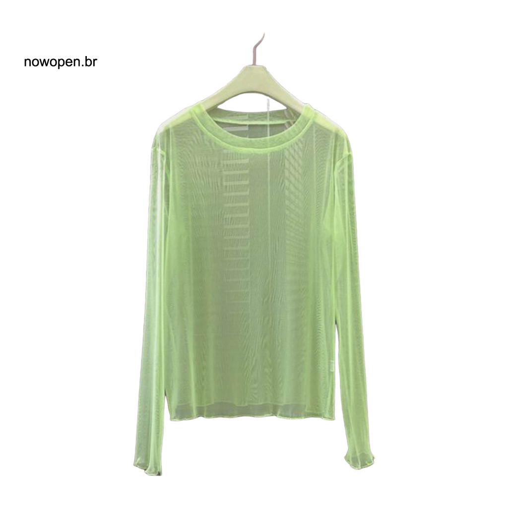 Loose Fit Blouses Cover-up Blouse Women’s Uv Protection Long Sleeve Beach Top Round Neck Quick Dry Sheer Lightweight S