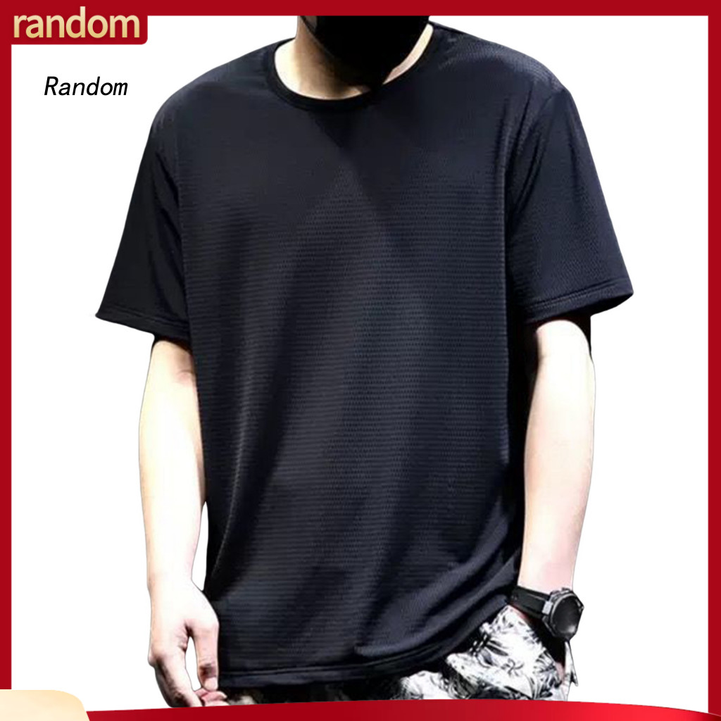 Men Gym Training Top Round Neck T-shirt Men's Summer Quick-dry Breathable Ice Silk Mesh Soft Lightweight Short Sleeve Pu
