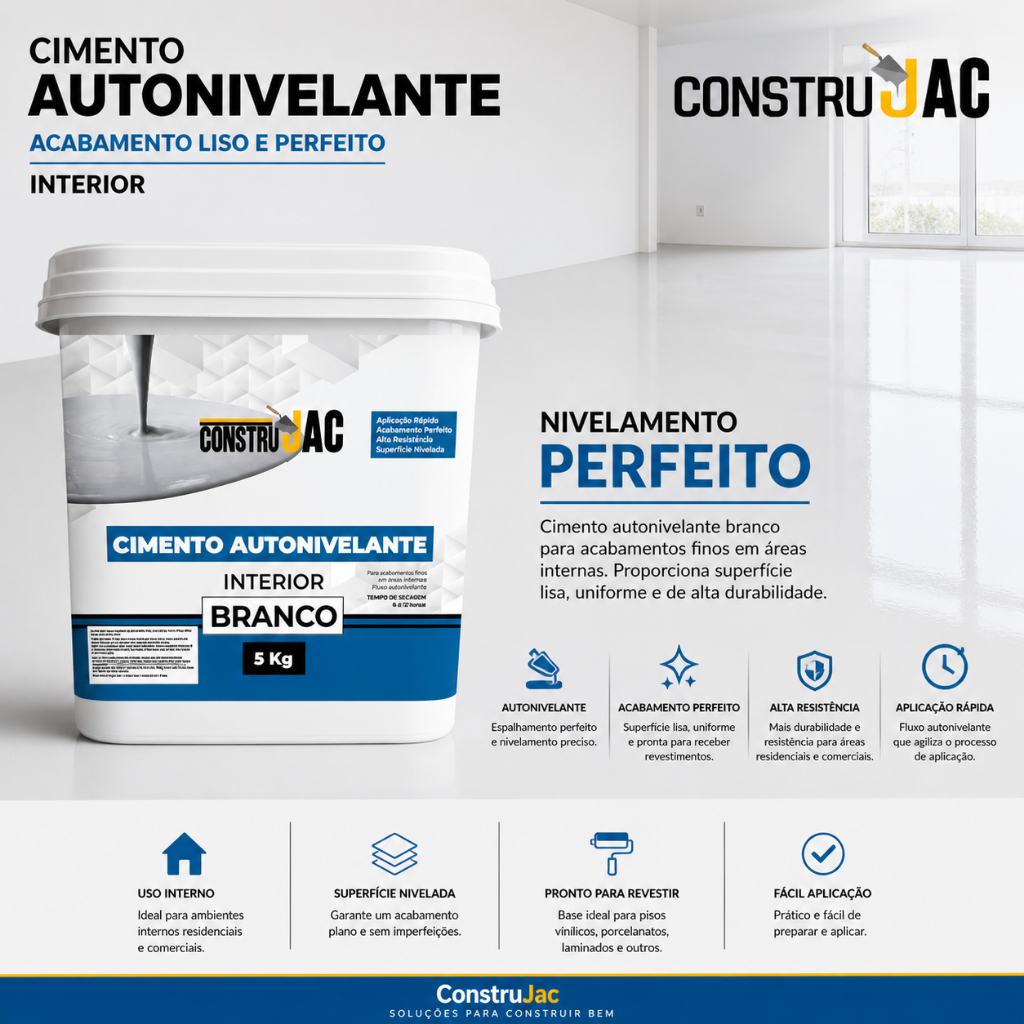 Obras Rápidas: Cimento Autonivelante ConstruJAC Branco 5kg Secagem Rápida