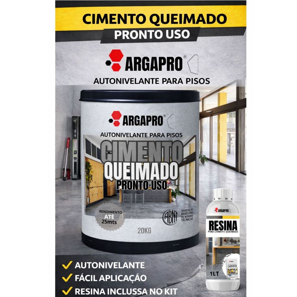 Cimento queimado Autonivelante  KIT profissional para piso / contra piso mais resina ARGAPRO 20kg