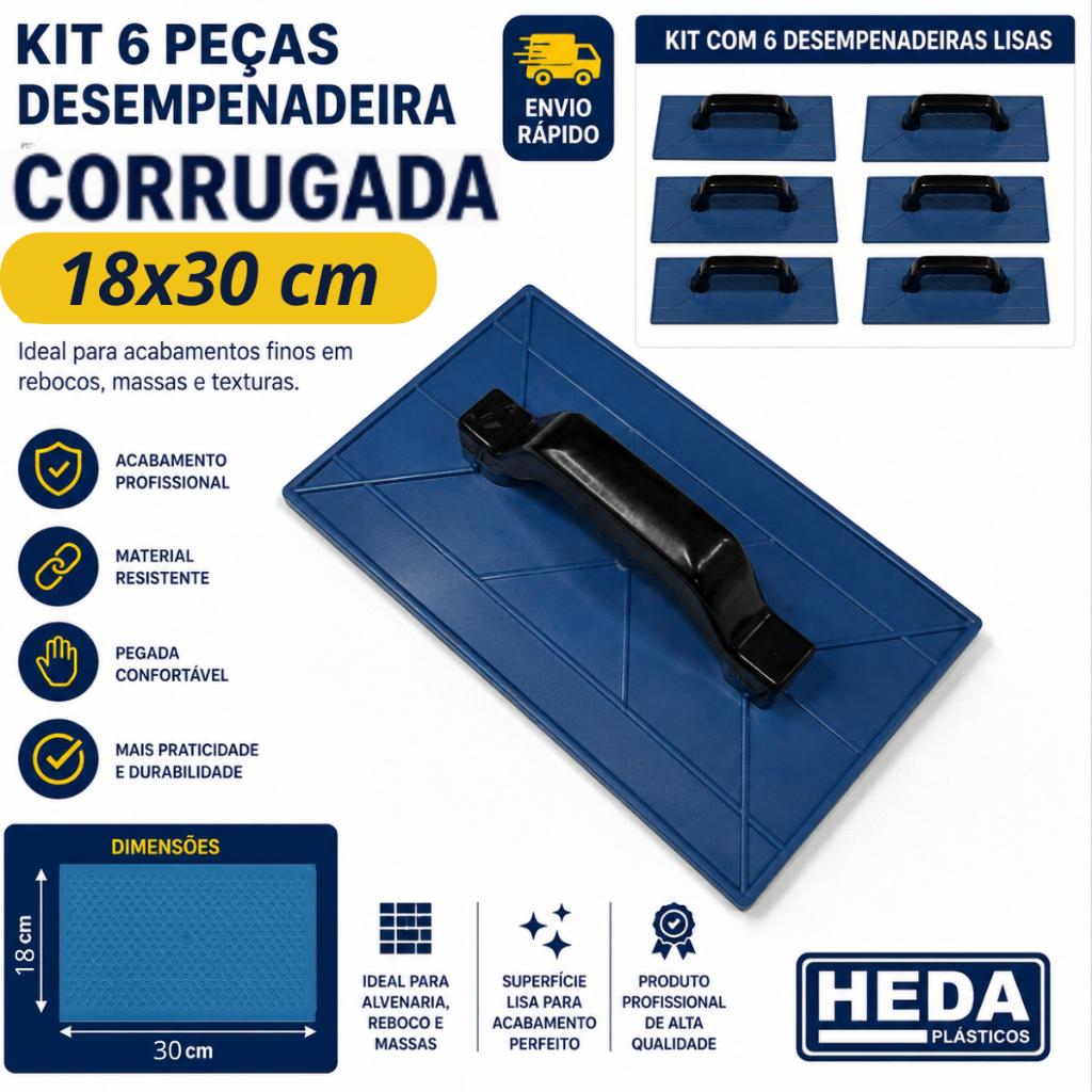 Kit com 6 Desempenadeiras 18x30 Corrugada