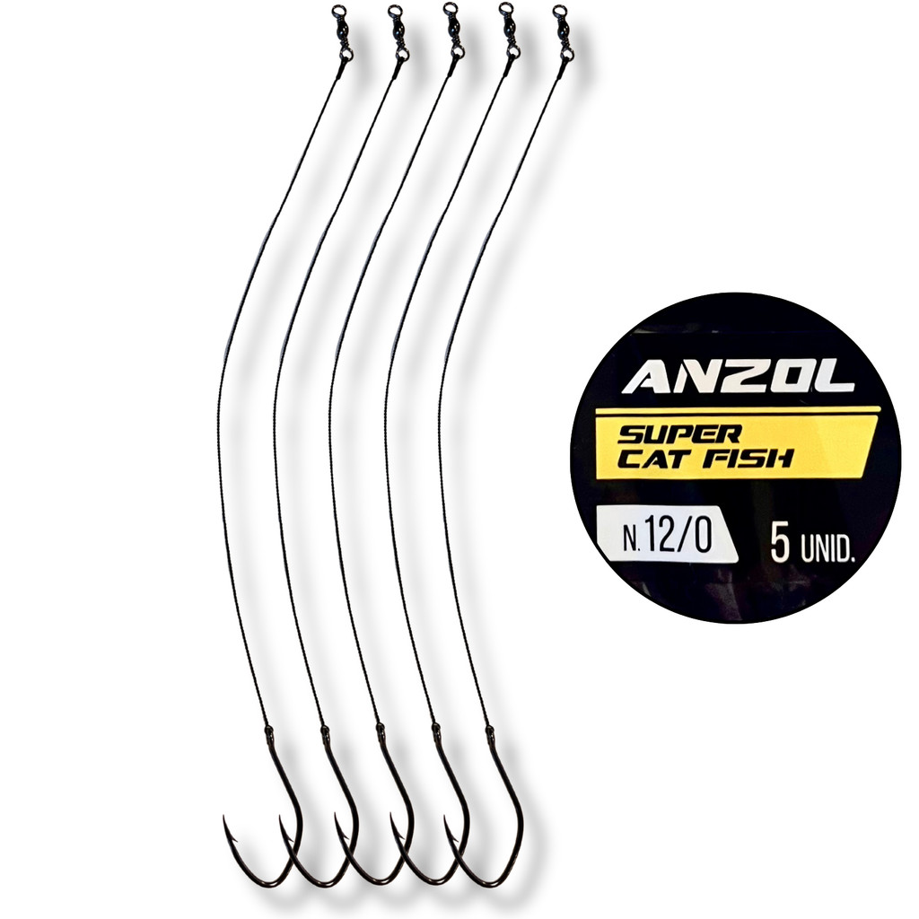 Anzol Encastoado Super Cat Fish 12/0 Cabo Flexivel 240lbs Para Piraíba Pirarara Jau Peixe Couro 5und