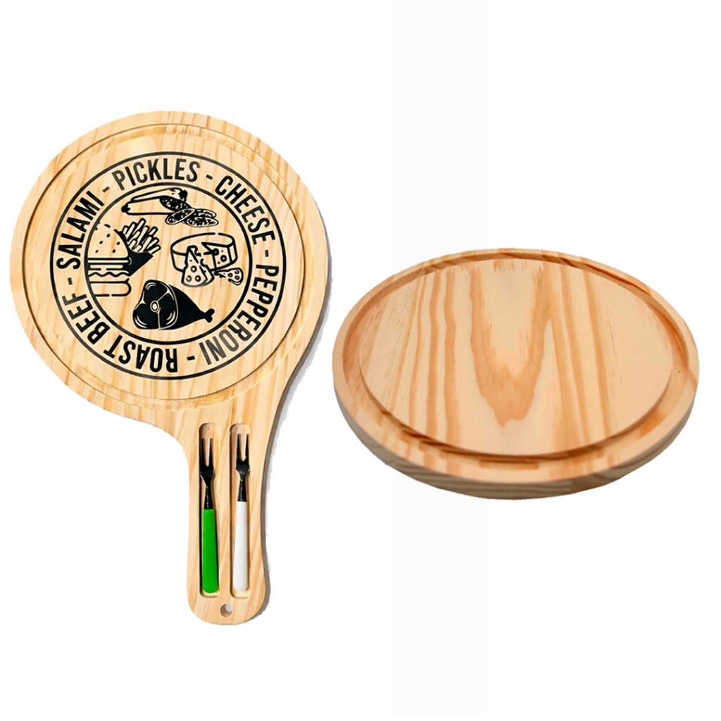 OFERTA KIT 2Pçs Tábuas Redonda e Premium de Madeira Natural   para Queijos e Frios, Mesa posta