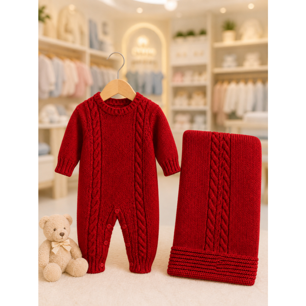 Saída Maternidade Tricot RN Unissex 2Pçs Macacão + Manta 0 a 3 Meses Conforto Premium Antialérgico