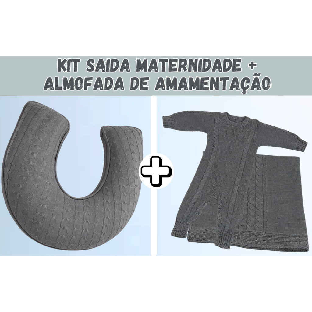 KIT ALMOFADA DE AMAMENTAÇÃO + SAÍDA MATERNIDADE 2PÇS TRICOT LUXO PREMIUM TRICO