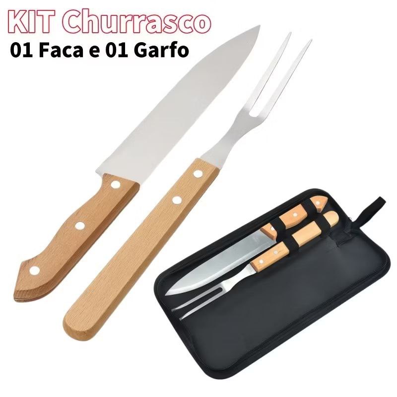 Kit Churrasco Aço Inox Premium 2Pçs Com Estojo