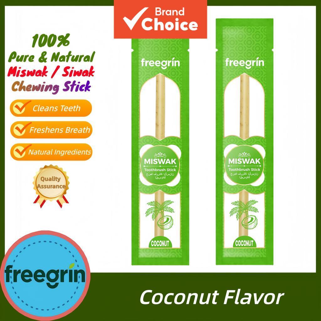 Freegrin 2Pçs Escova de Dentes de Coco Miswak | Siwak 100% Natural | Qualidade Premium | Higiene Bucal e Hálito Fresco