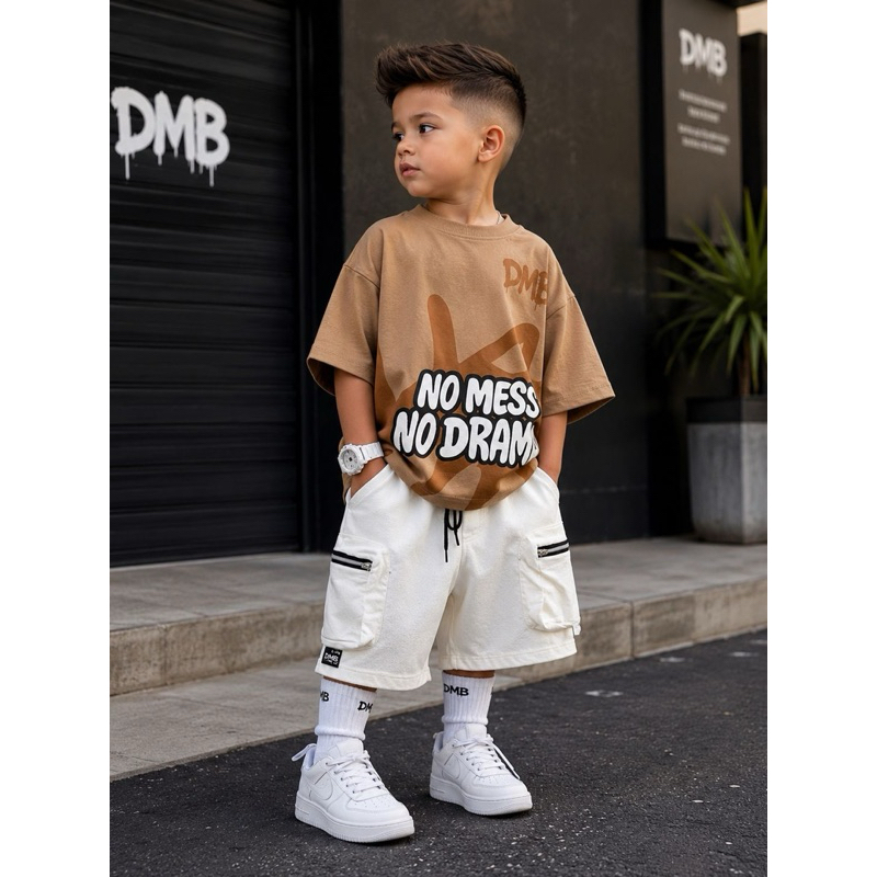 Conjunto  ENCORPADO Infantil Masculino Streetwear Oversized Moderno –Estilo Premium CONJUNTO no drama+facon off-2pcs