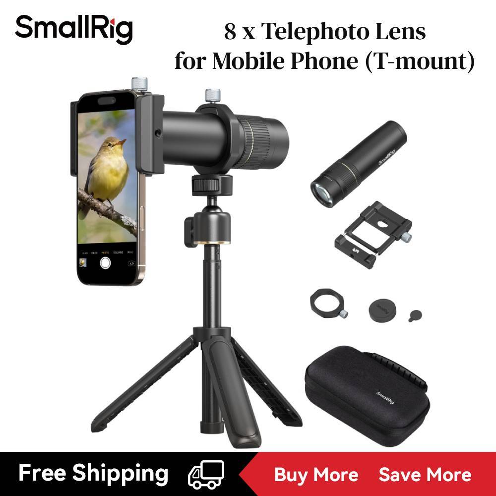 Lente Telefoto SmallRig 8X Para Celular (Montagem Em T) , Com Tripé + HD Zoom Óptico De Alumínio 8X + Braçadeira De + Ad