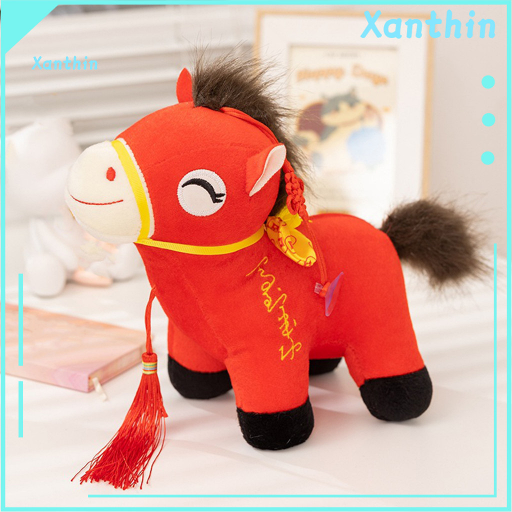 Horse Doll for Good Luck Year of the Auspicious with Suction Cup – Zodiac Pony Figurine National Style Plush Toy for H