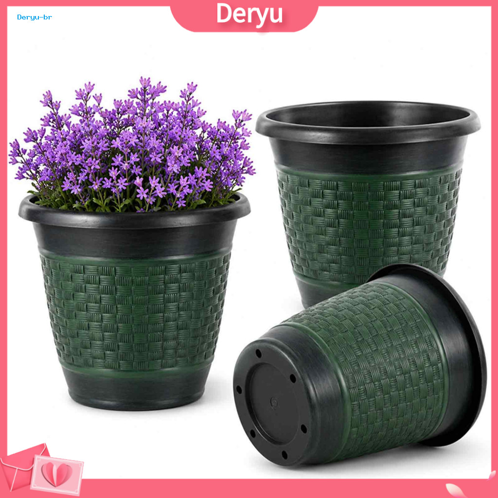 Garden Containers Indoor Plant Pots 12 Woven Texture Plastic Planter Pot with Saucer Thickened Anti-aging Flower Drainag