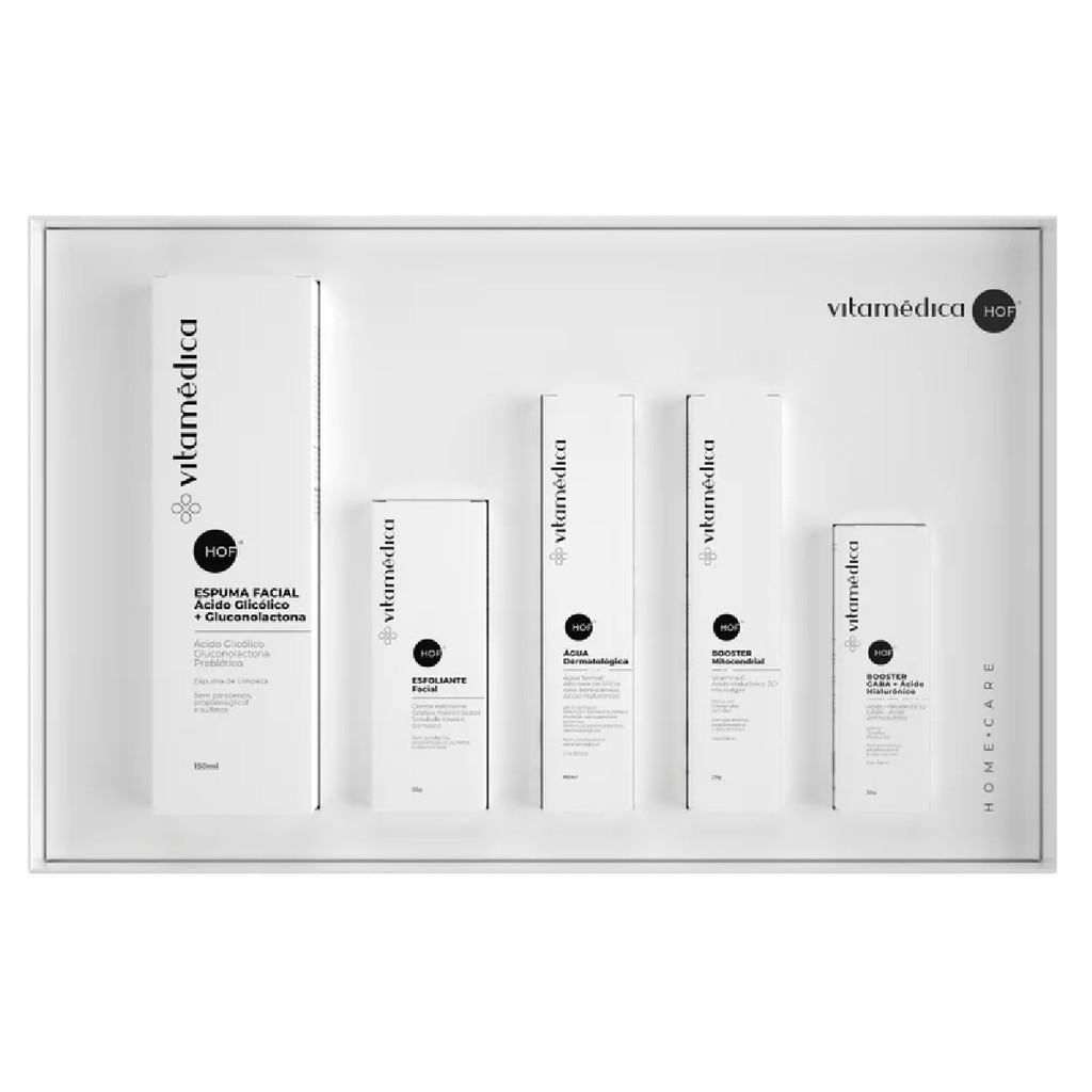Kit Home Care Facial Anti-Aging ? Espuma, Esfoliante, Água, Booster GABA e Booster Mitocondrial ? 5 Produtos