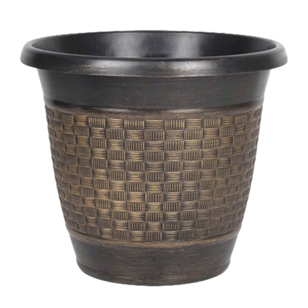 12 Woven Texture Plastic Planter Pot with Saucer Thickened Anti-aging Flower Drainage Holes for Indoor Outdoor Plants Ba
