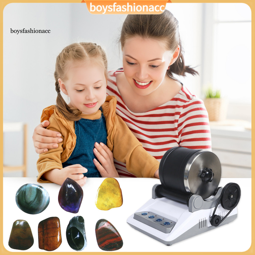 Electric Stone Polisher Kit with Natural Grinding Powder – Diy Rock Tumbler Machine for Kids Adults Educational Stem T