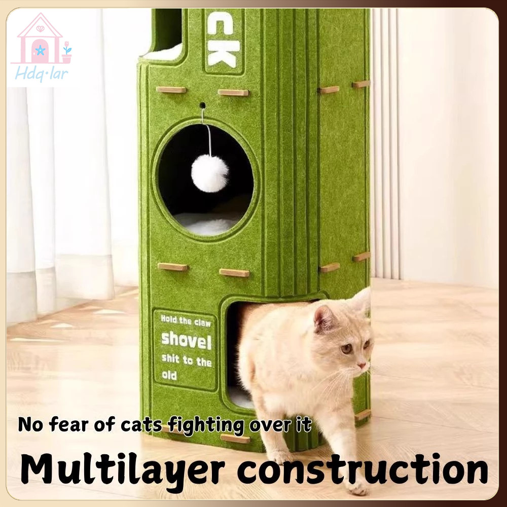 Cat Bed All-Season Cat Tree & Scratching Post – 3-Tier Enclosed Cat House with Climbing Perch, Hideout Cave, and Scratch
