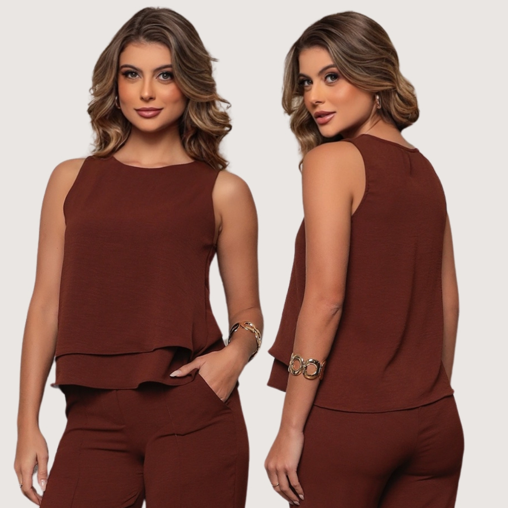 Regata Feminina Frente Dupla 2 em 1 Dupla Face Blusa Alcinha Básica Verão Casual Loi Brand