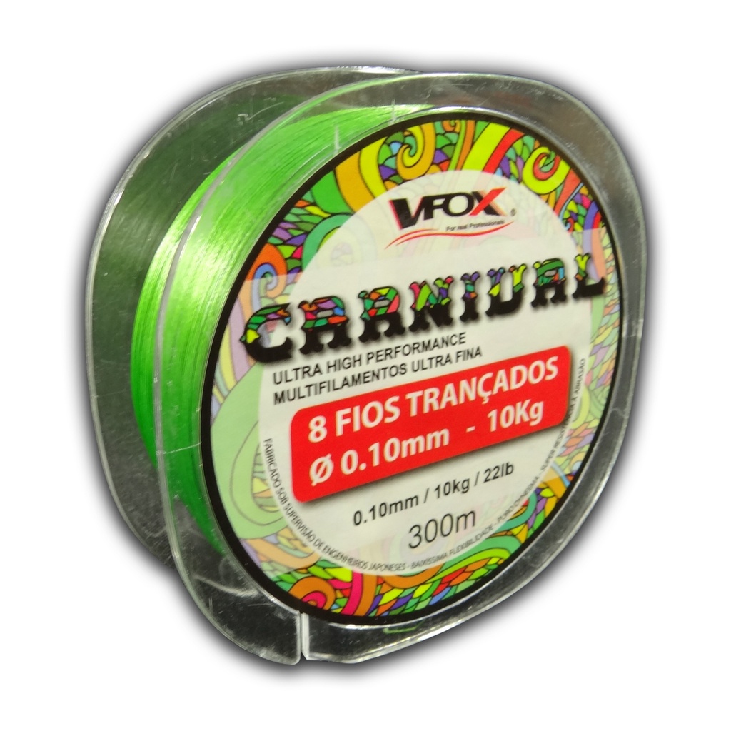 Linha Pesca Multifilamento Carnival Ultra Fina 8X 22lb 0.100mm 300m