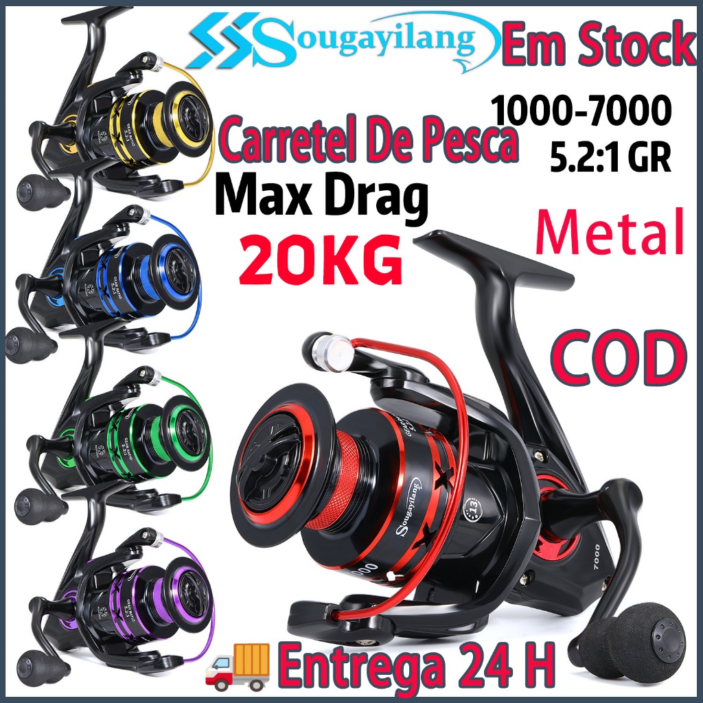 Sougayilang🔥Molinetes de Pesca | Relação 5.2:1 | Carretel em Alumínio CNC | Freio de 22Lbs | Molinete Suave Fishing Reel