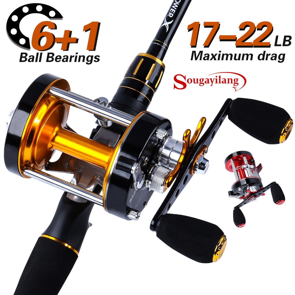 Carreto De Pesca Sougayilang 17-22LB Rolamentos De Esferas 6 + 1 Relação Da Engrenagem Do Carretel 5.2 : 1alta Velocidade 2 Cores Opcional Novo De Tambor Cabo EVA Para Água Doce
