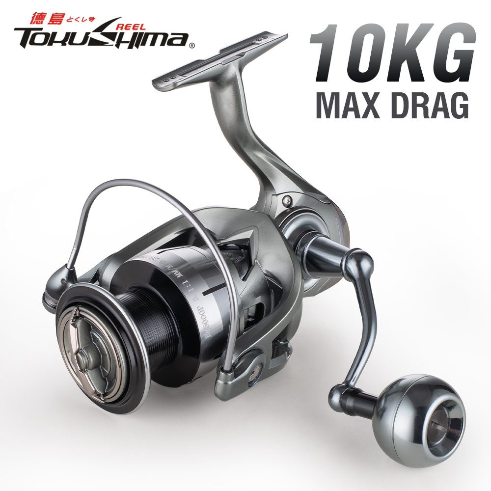 TOKUSHIMA 1Pc carretel de pesca giratório de liga de alumínio 10KG/22LBS arrasto máximo 3000 5000 7000 série resistente