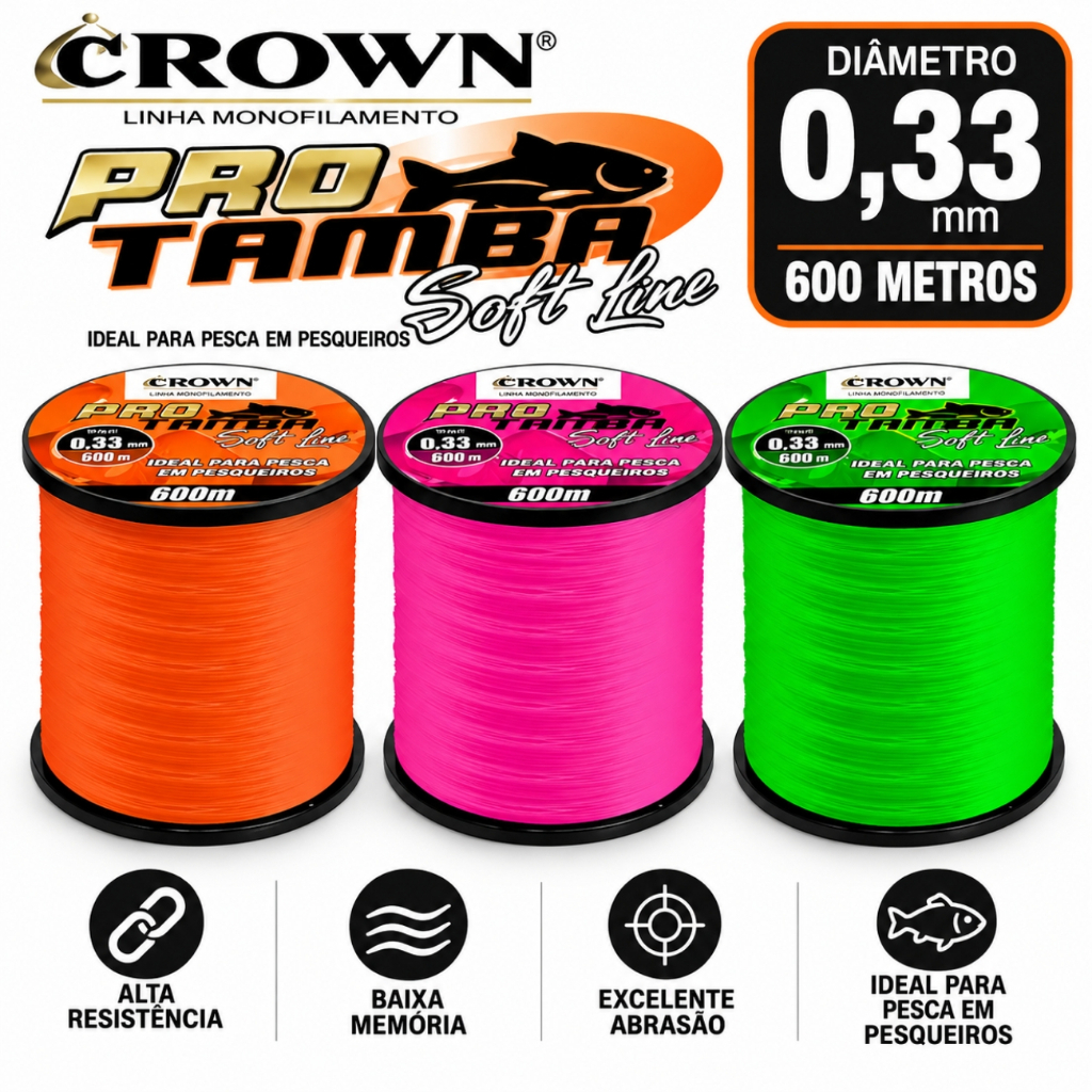 Linha Crown Pro Tamba Monofilamento Soft 0,33mm 22lb 600m Escolha cor