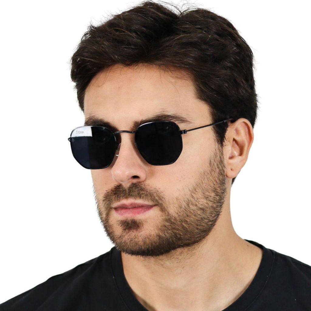Óculos de Sol Escuro Hexagonal Clássico Proteção UV400 Masculino Doha