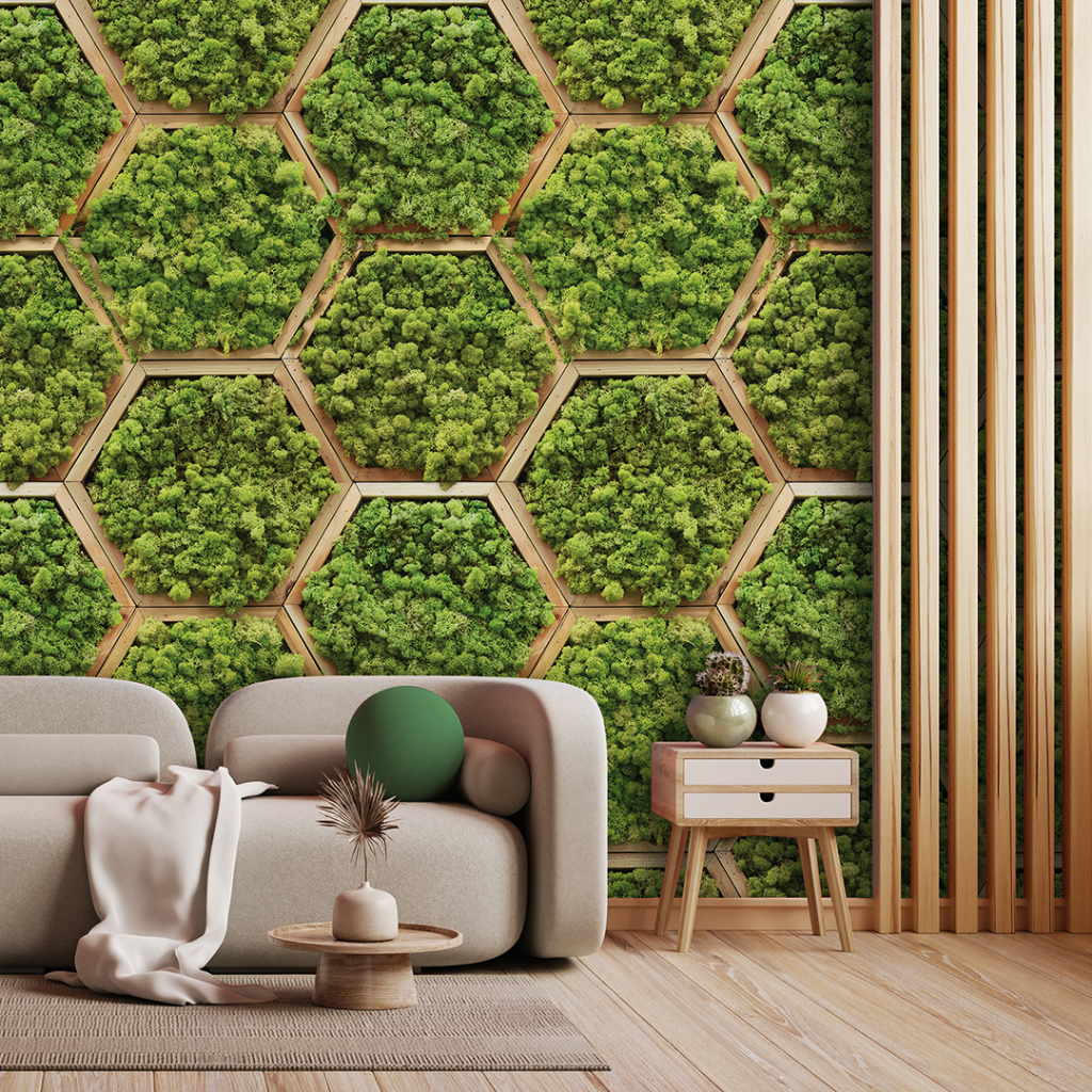 Papel de Parede Adesivo Folhas Realista Arbusto Hexagonal Geométrico Decoração Lavável 3 Metros
