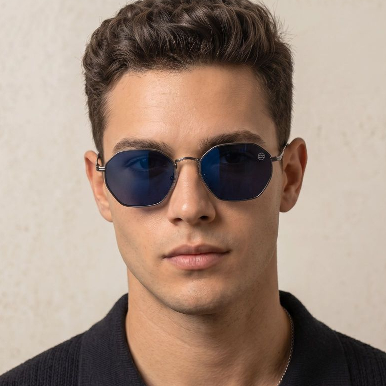 Óculos de Sol Unissex Hexagonal UV400 Metal Leve Elegante Estilo Moderno
