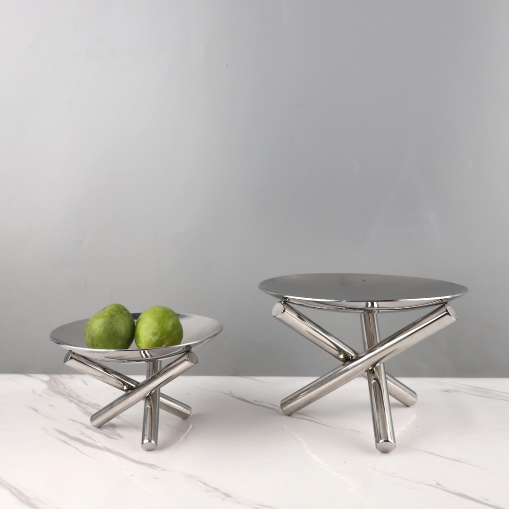 LTHV European-style, light luxury stainless steel and glass serving platter, perfect for displaying fruits, desserts, an