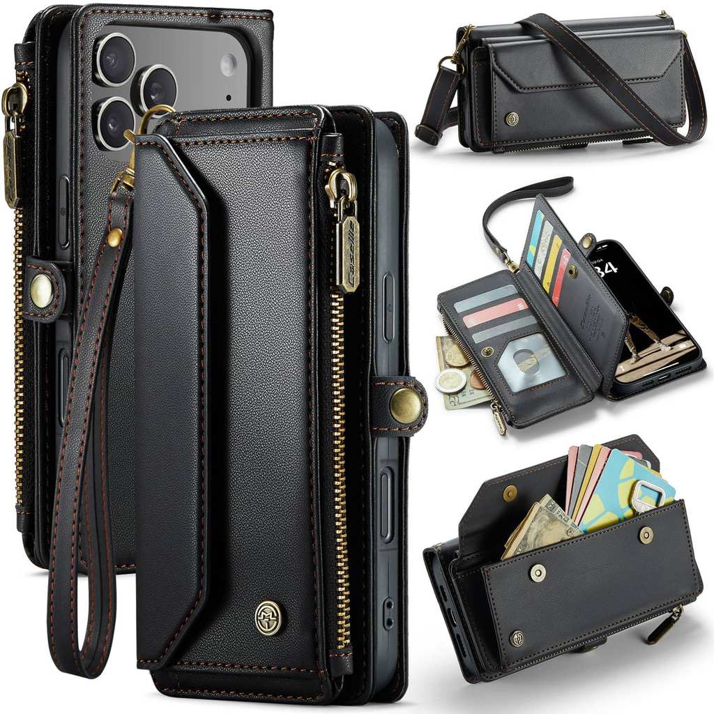Capa Carteira Crossbody Para iPhone 17 18 Pro Max iPhon Air 17 16E 15 Plus 14 13 12 Mini 11Pro , Bloqueio RFID , 7-10 Co