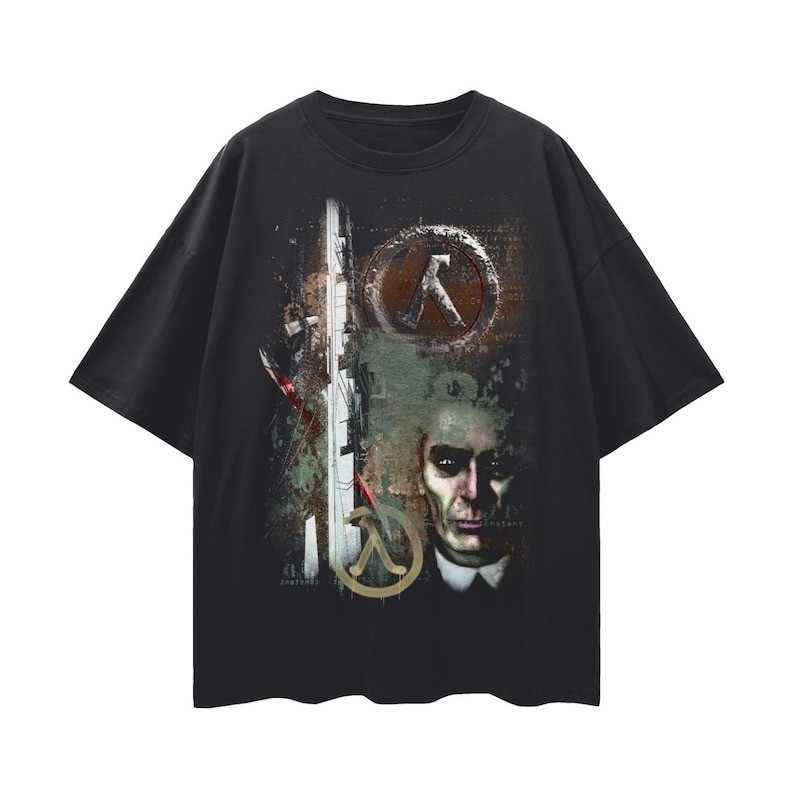 [Camiseta Premium em Algodão Puro]BOW Camiseta Half Life Retro Gaming Algodão Ombro Caído Confortável Estilosa