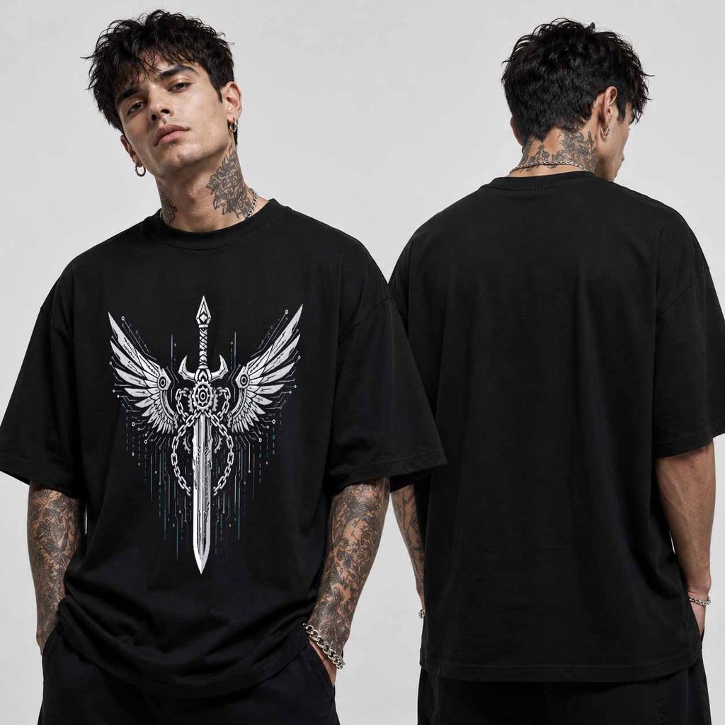 Camiseta Oversized Unissex Espada Cyberpunk Gaming Streetwear Estampa Premium 100% Algodão