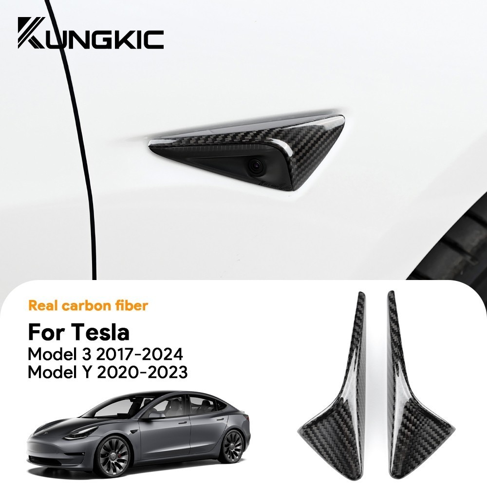 Para Tesla Model 3 Highland 2017-2024 Modelo Y 2020-2023 Real Fibra De Carbono Lado Fender Tampa Da Câmera Guarnição Lat