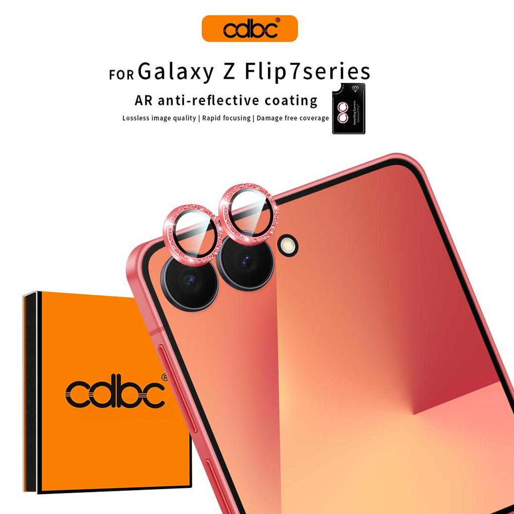 Protetor De Lente De Câmera Com Anel De Metal Brilhante CDBC Para Samsung Galaxy Z Flip7 , AR Anti-Reflexo HD Transparen
