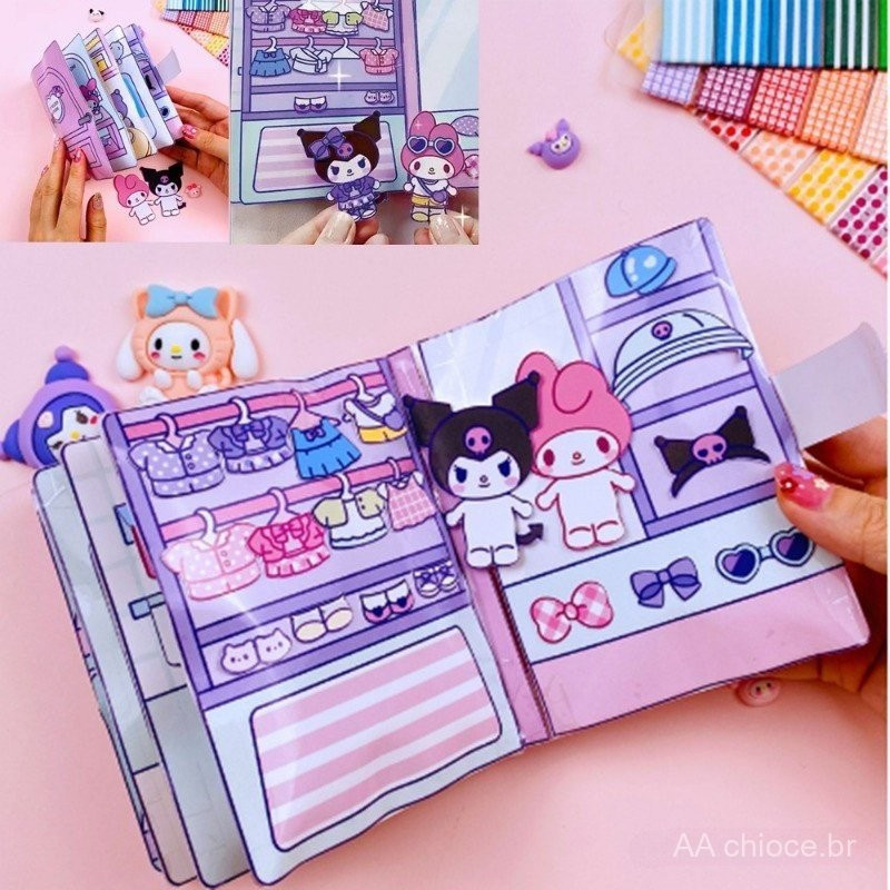 Kuromi Melody Quiet Dress-Up Livro de Brinquedos Educativos Artesanais para Descompressão NX4F