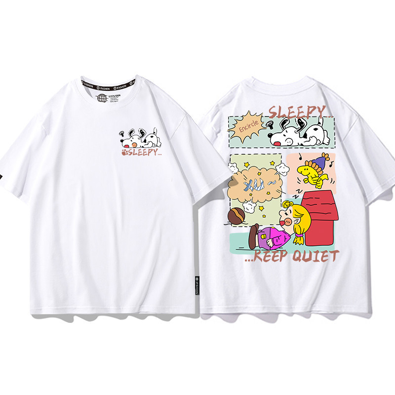 BR.Moonlight unissex oversized Camiseta Anime Estampada Snoopy 'Sleepy Keep Quiet' Algodão Premium Branco Streetwear