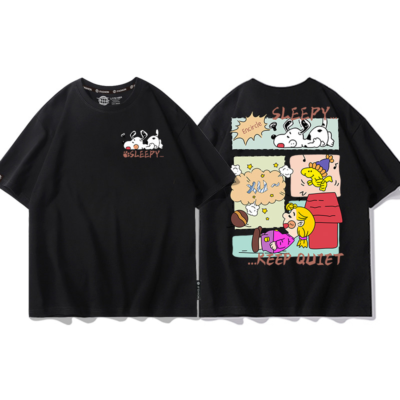 BR.Moonlight unissex oversized Camiseta Anime Estampada Snoopy 'Sleepy Keep Quiet' Algodão Premium Streetwear