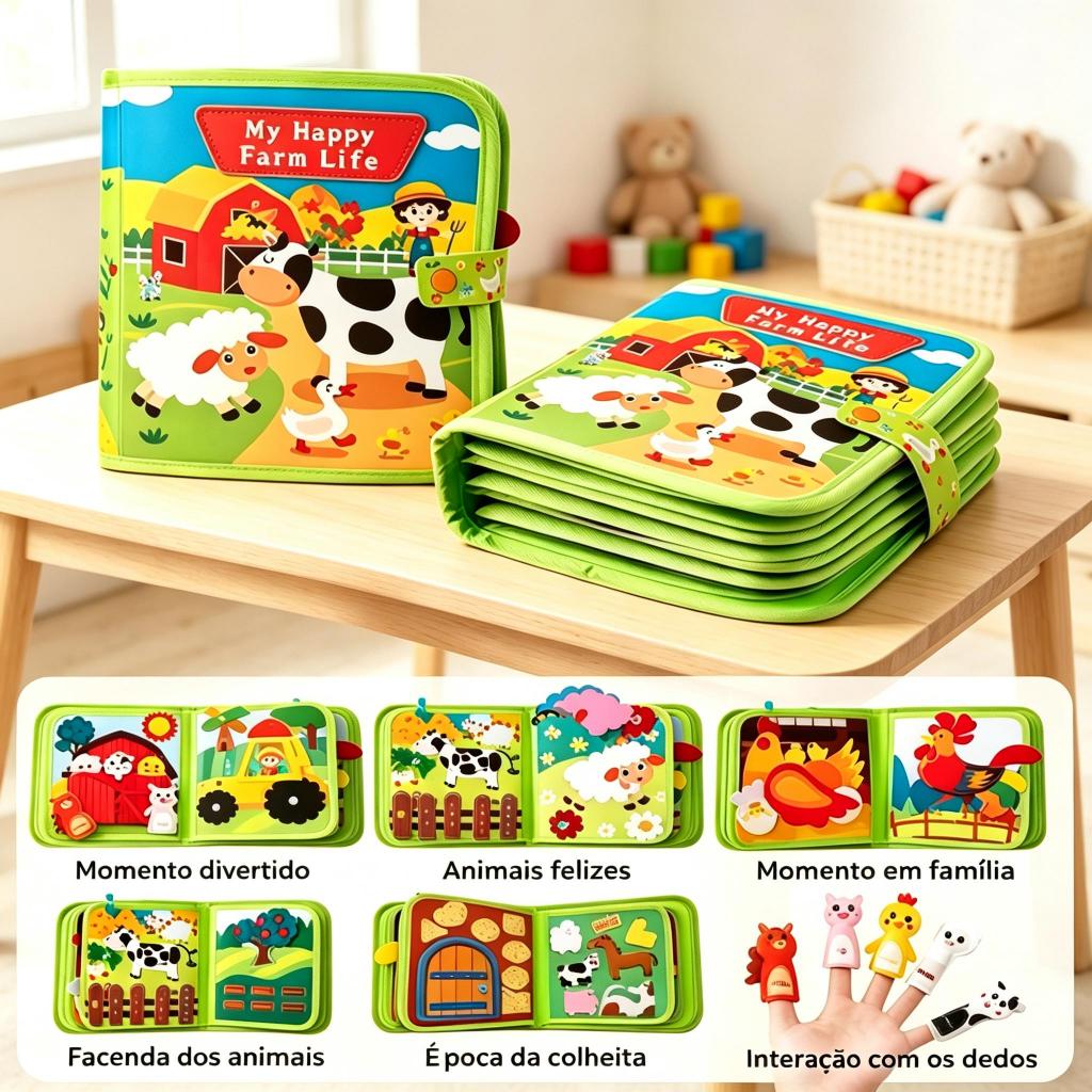 Quiet Book Livro Silencioso Fazenda Feltro Brinquedo Montessori Sensorial Motricidade Fina Presente Bebê 1‑3 Anos