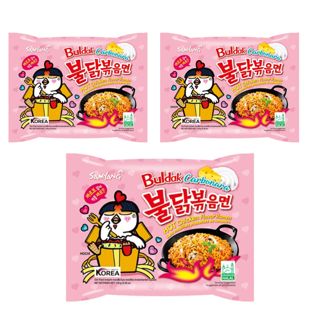3 Lamen Coreano Samyang Buldak Carbonara Hot Chicken 130g