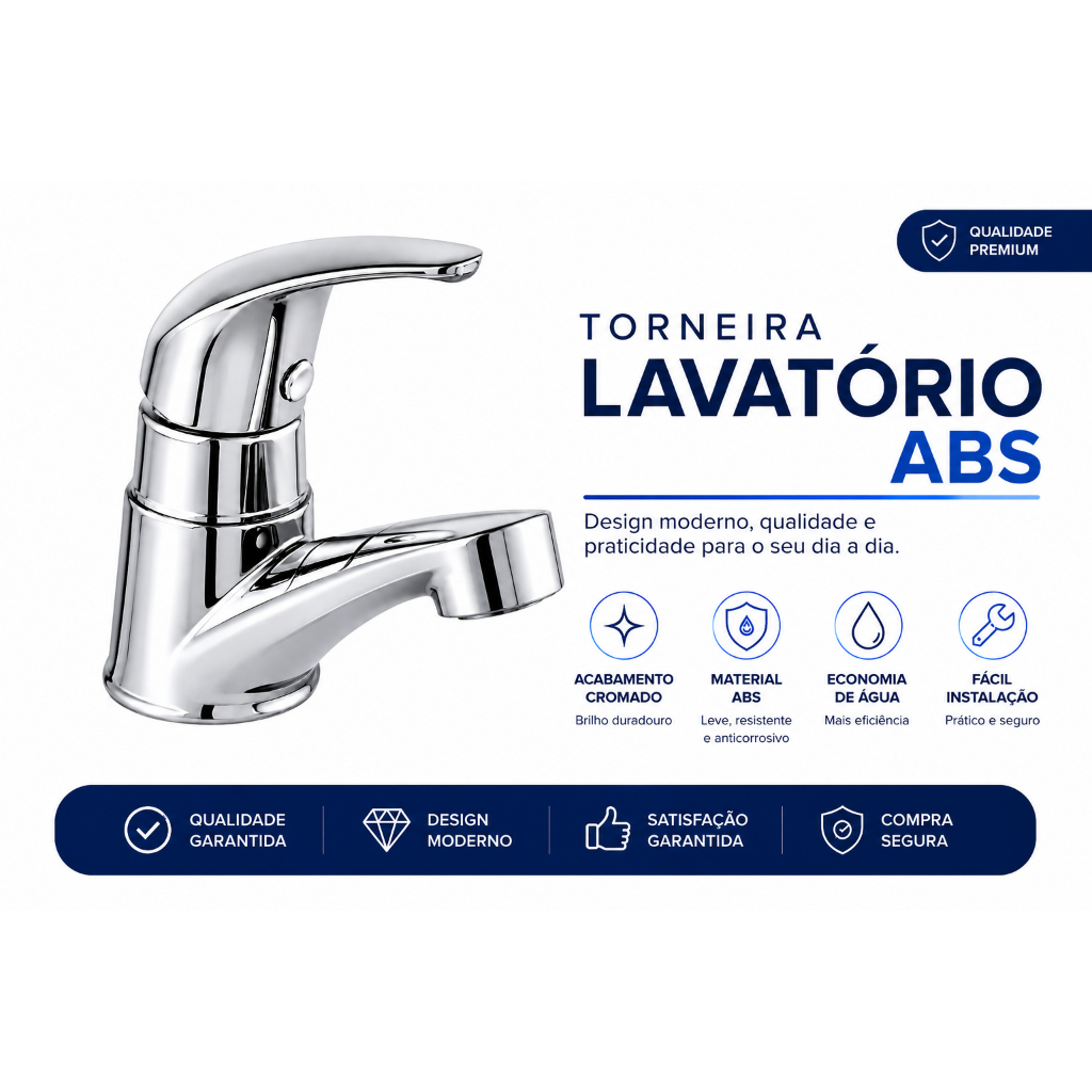 Torneira Banheiro Lavatório ABS Premium Cromada | Fecho Rápido Moderna | Kit 1 2 3 4 5