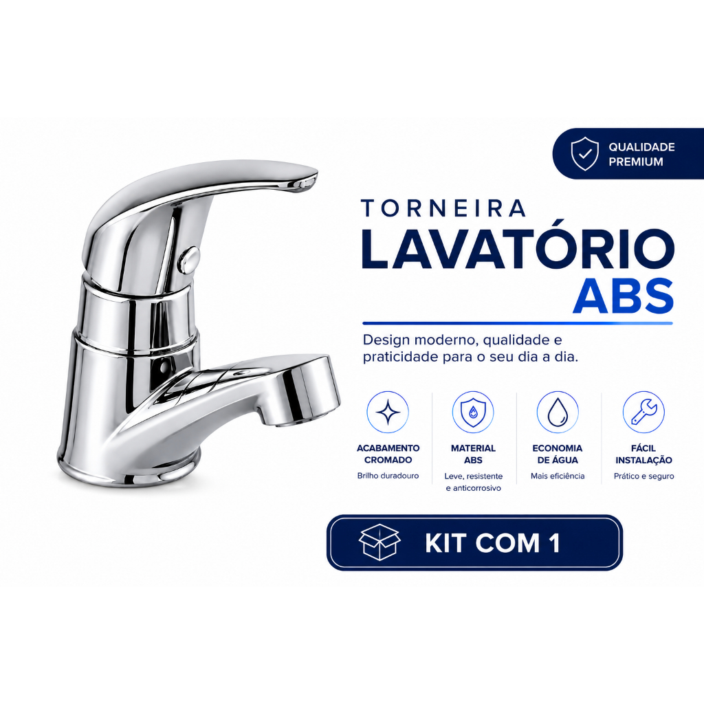Torneira Lavatório Banheiro ABS Cromada Premium | Fácil Instalação | 1 Unidades