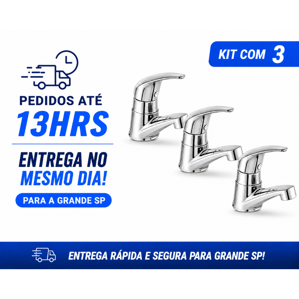 Torneira Lavatório Banheiro ABS Cromada Premium Moderna Luxo Alta Durabilidade | Kit 3 Unidades