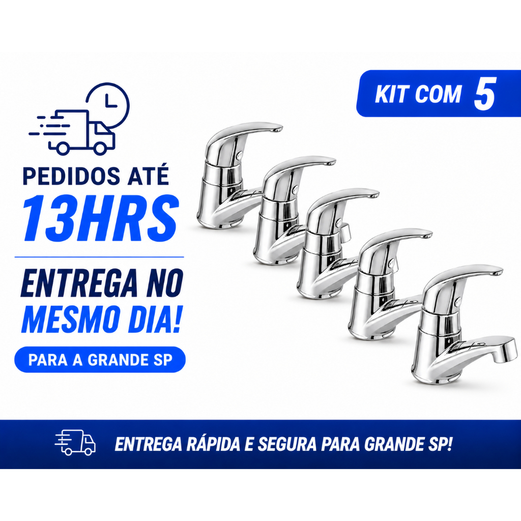 Torneira Lavatório Banheiro ABS Cromada Premium Moderna Luxo Alta Durabilidade | Kit 5 Unidades