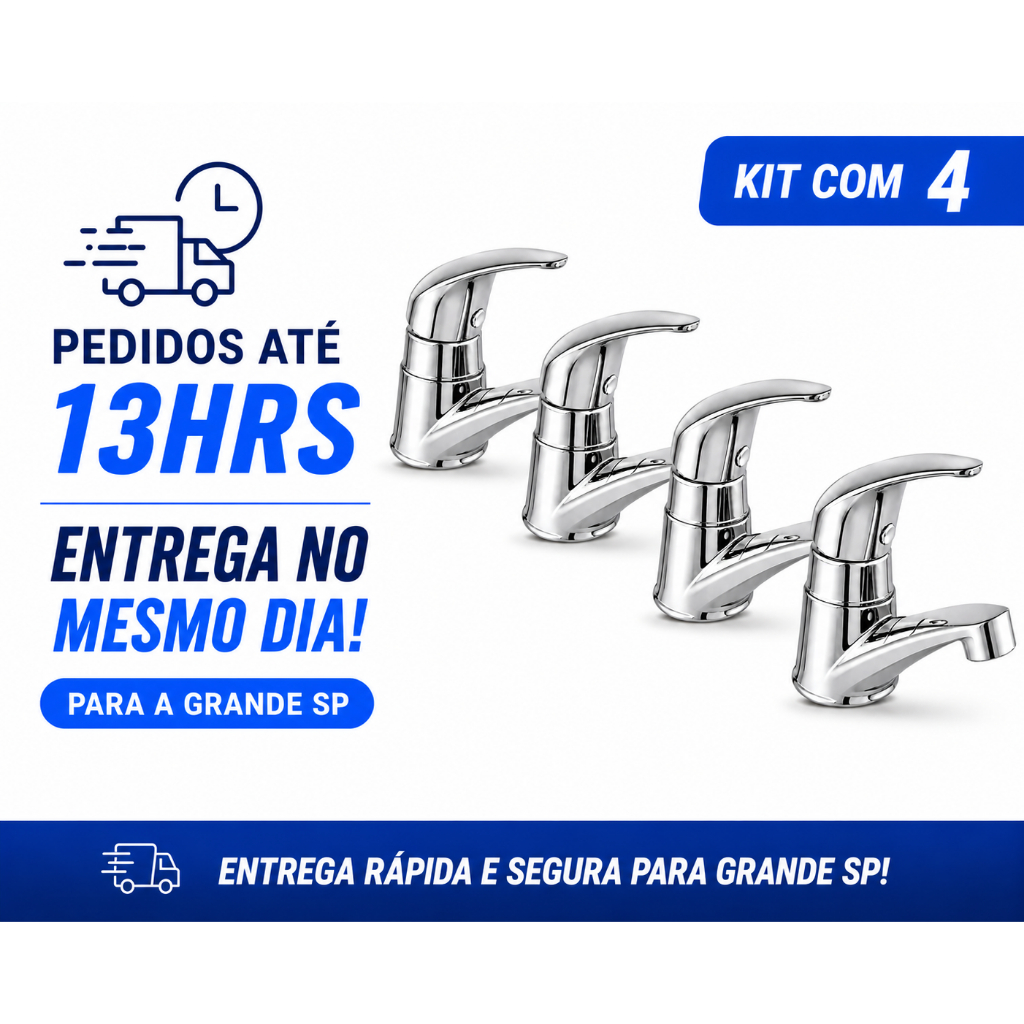 Torneira Lavatório Banheiro ABS Cromada Premium Moderna Luxo Alta Durabilidade | Kit 4 Unidades
